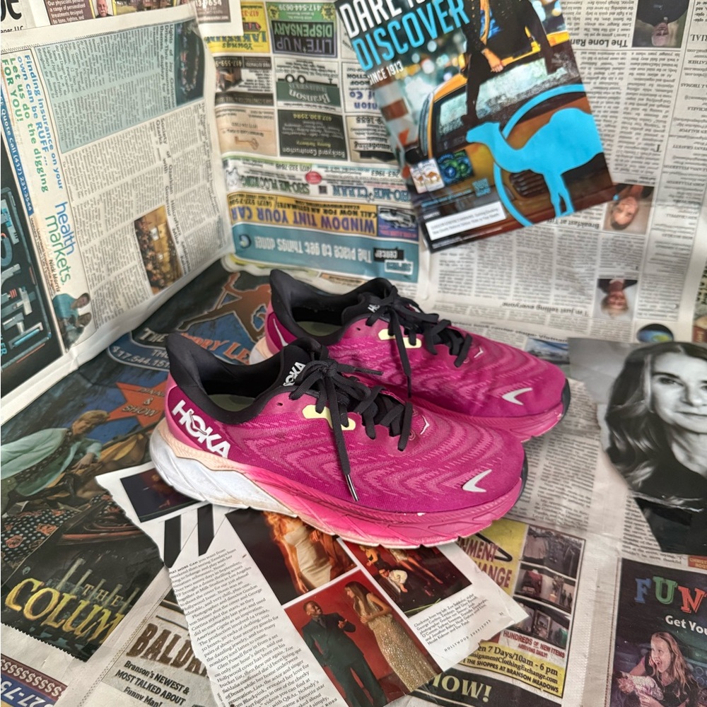 Hoka Fuchsia and Black Athletic Shoes